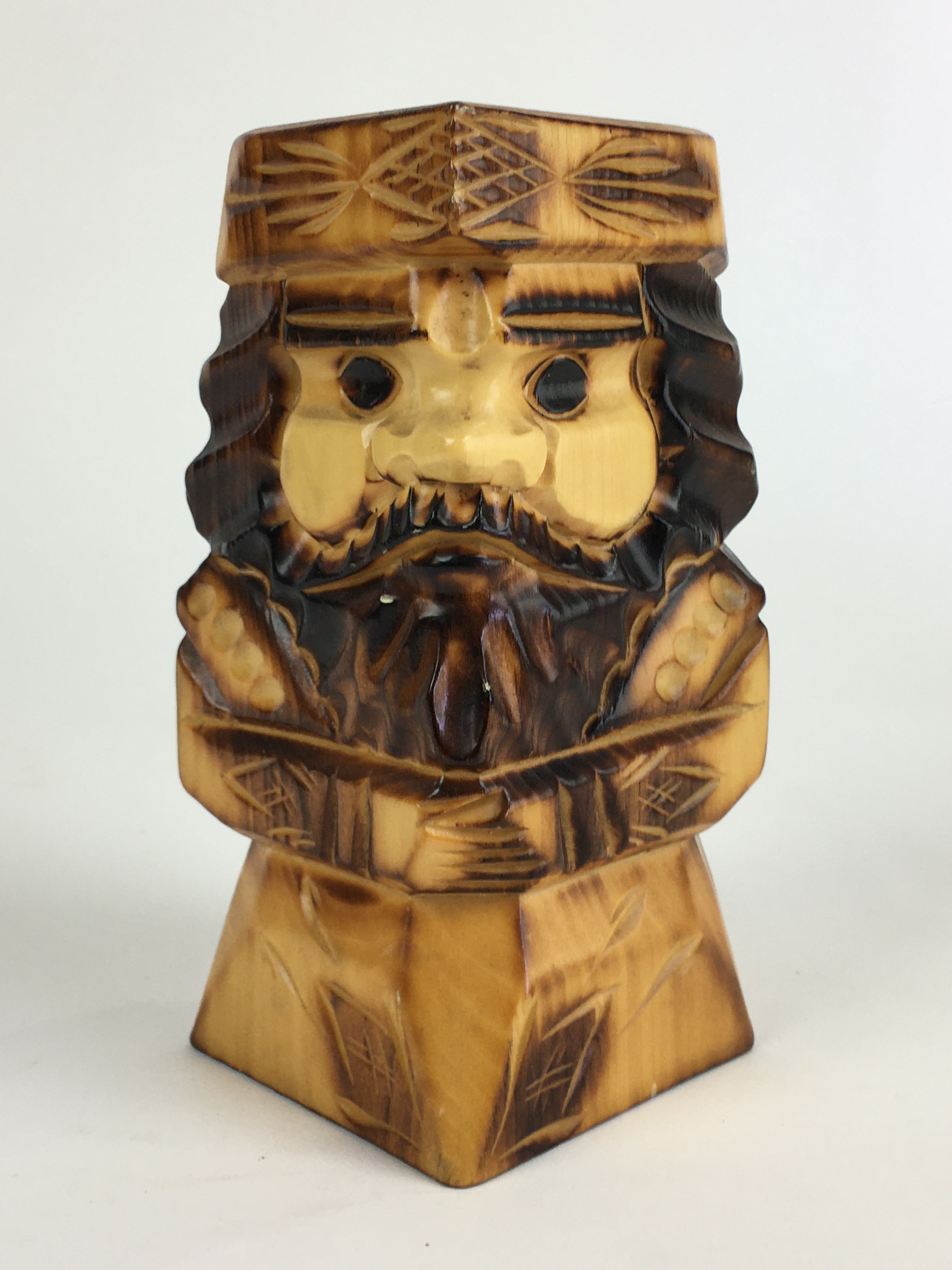 Japanese Wooden Hokkaido Statue Ainu Nipopo Vtg Pen Stand Brown AB93