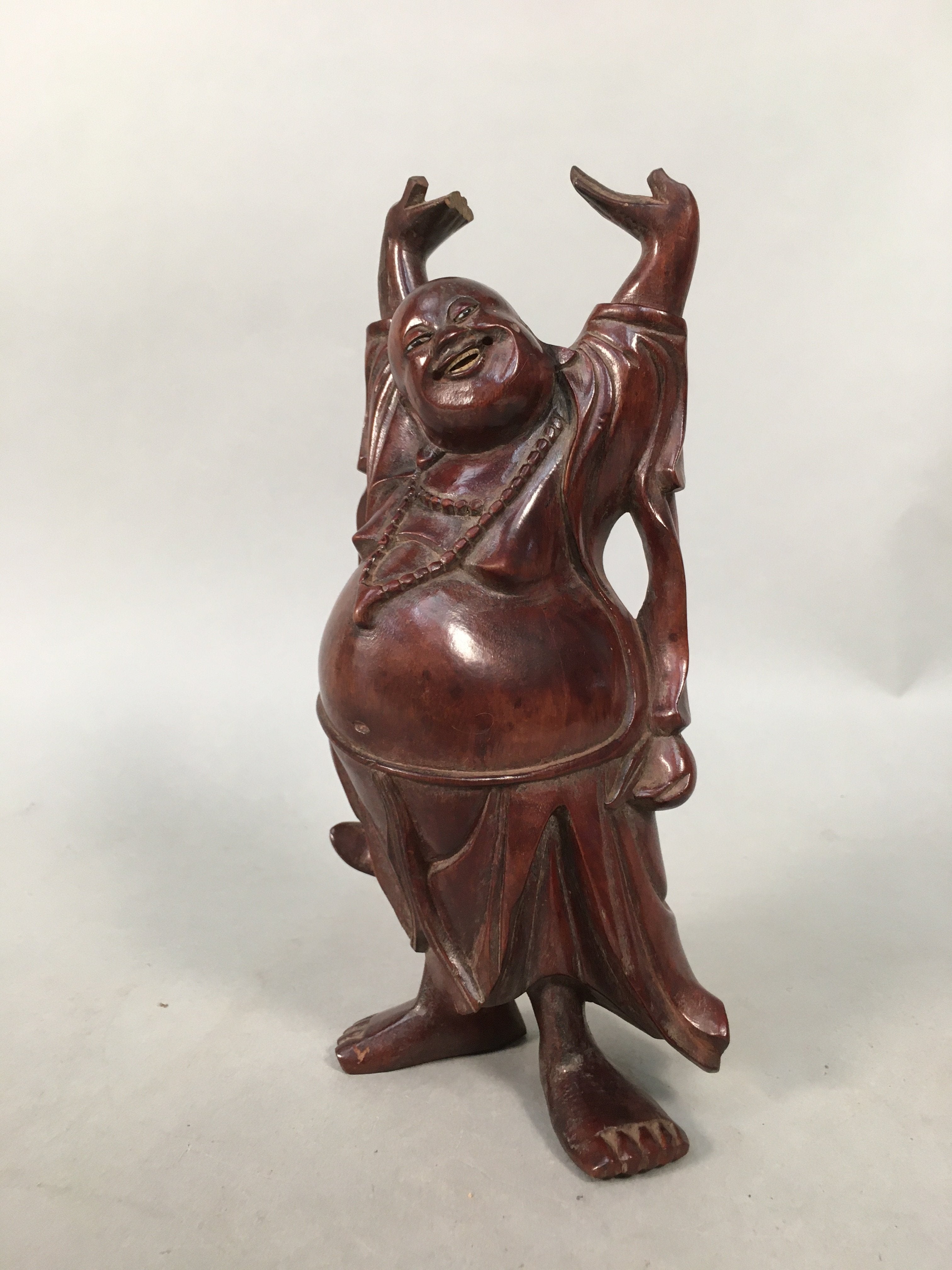 Japanese Wooden Hotei-Son Statue Vtg 7 Gods Good Fortune Wealth BD606
