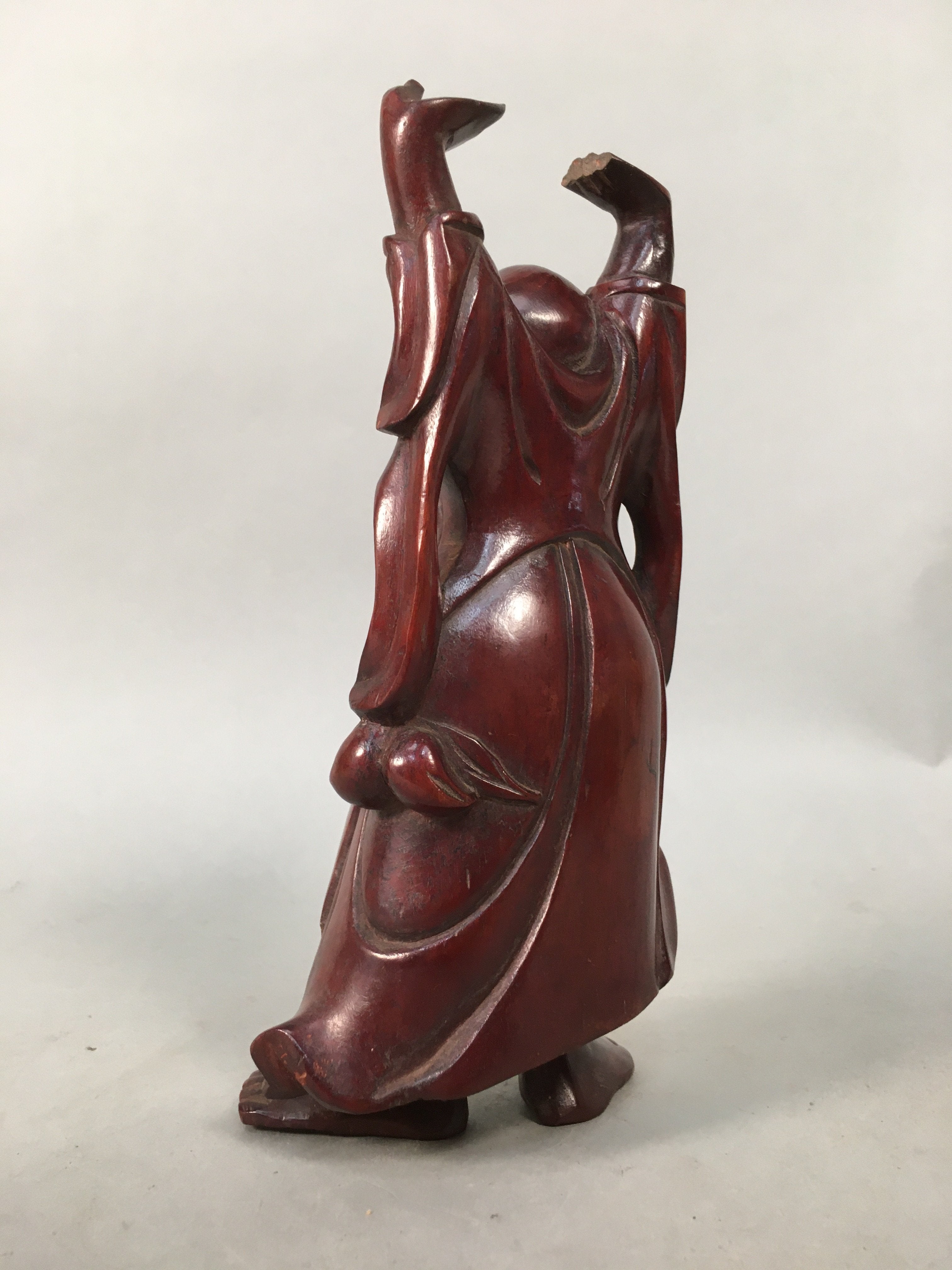 Japanese Wooden Hotei-Son Statue Vtg 7 Gods Good Fortune Wealth BD606