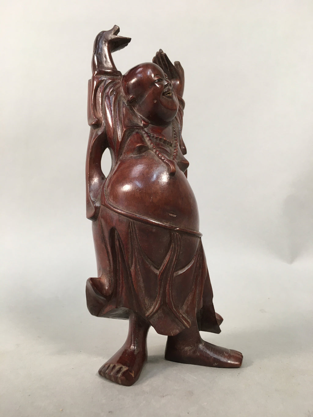 Japanese Wooden Hotei-Son Statue Vtg 7 Gods Good Fortune Wealth BD606