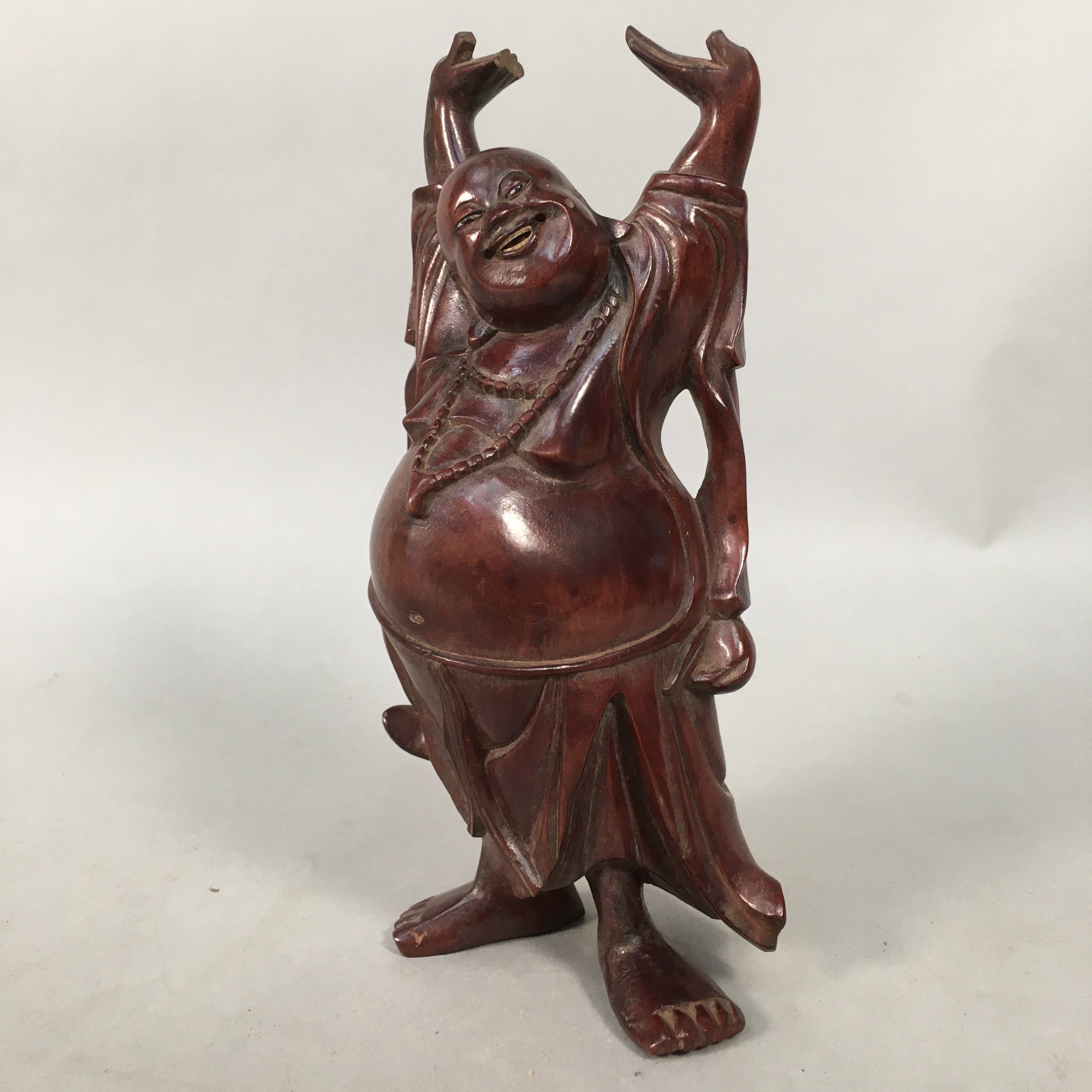 Japanese Wooden Hotei-Son Statue Vtg 7 Gods Good Fortune Wealth BD606