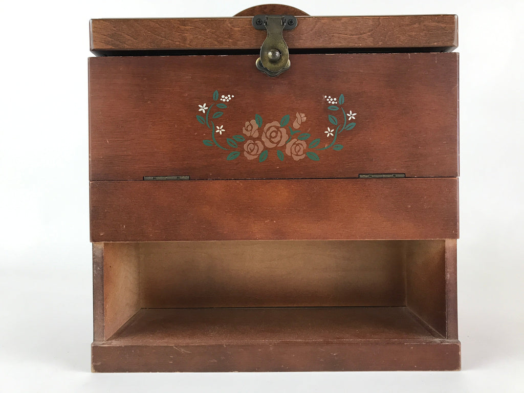 Japanese Wooden Keshobako Cosmetic Box Vtg Vanity Mirror One Drawer T322