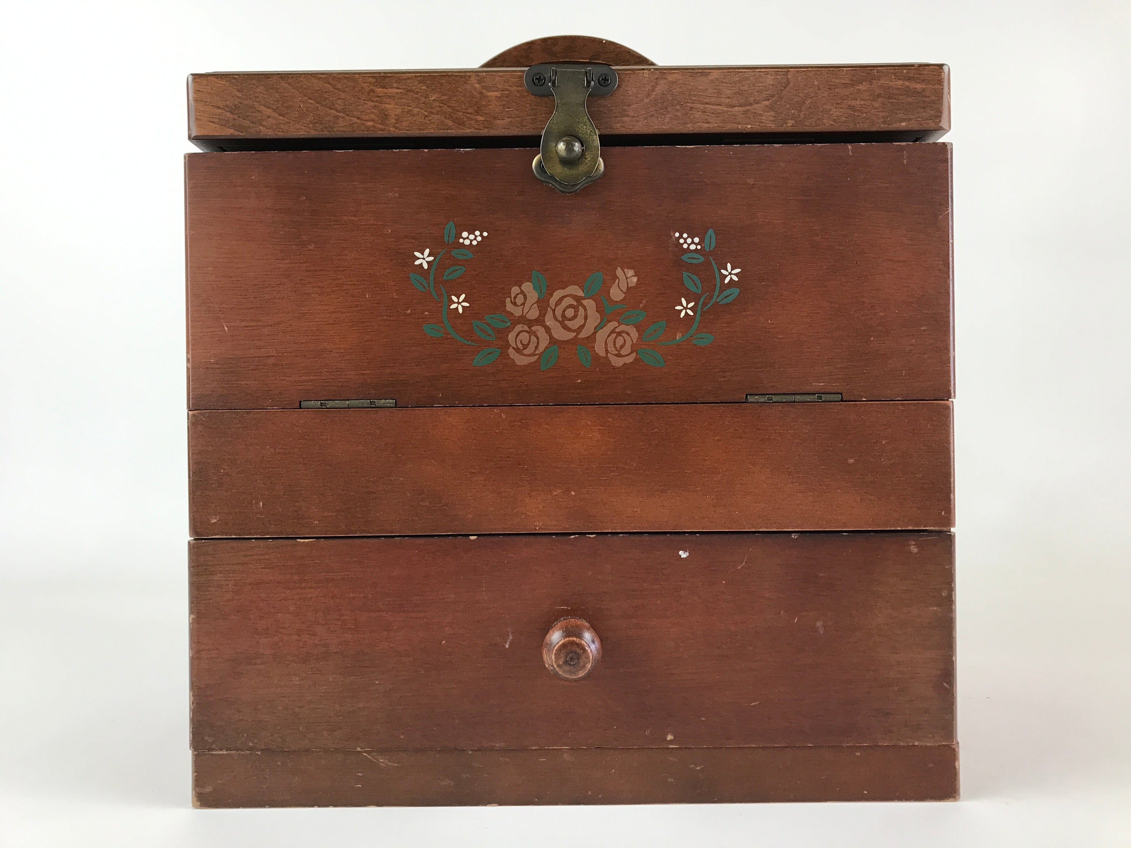 Japanese Wooden Keshobako Cosmetic Box Vtg Vanity Mirror One Drawer T322