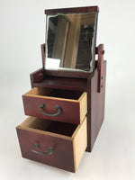 Japanese Wooden Keshobako Cosmetic Box Vtg Vanity Mirror Two Drawers T328