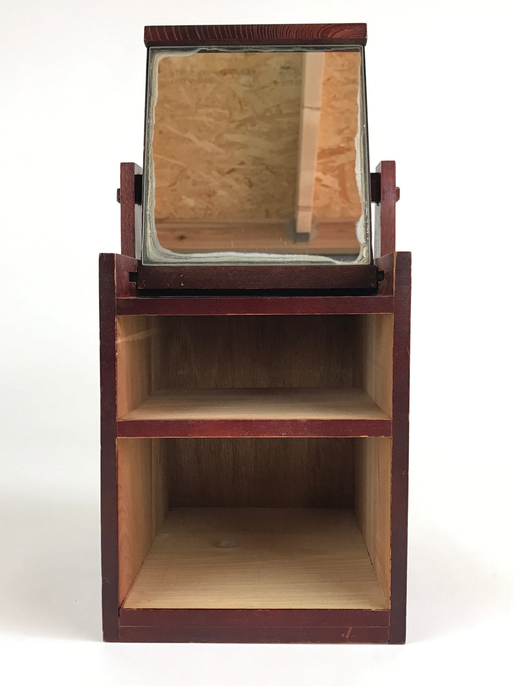 Japanese Wooden Keshobako Cosmetic Box Vtg Vanity Mirror Two Drawers T328
