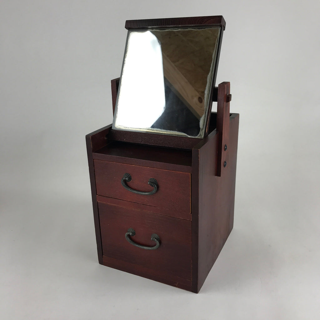Japanese Wooden Keshobako Cosmetic Box Vtg Vanity Mirror Two Drawers T328