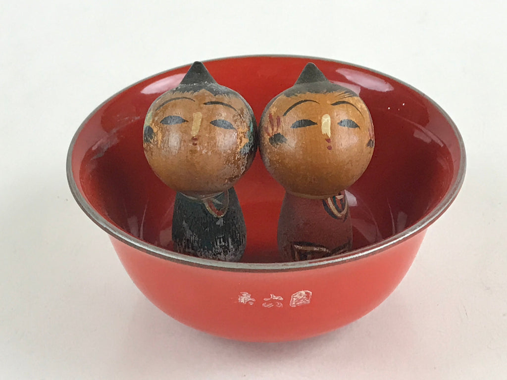 Japanese Wooden Kokeshi Doll Soup Bowl Figurine Traditional Craft Folk Art Toy K