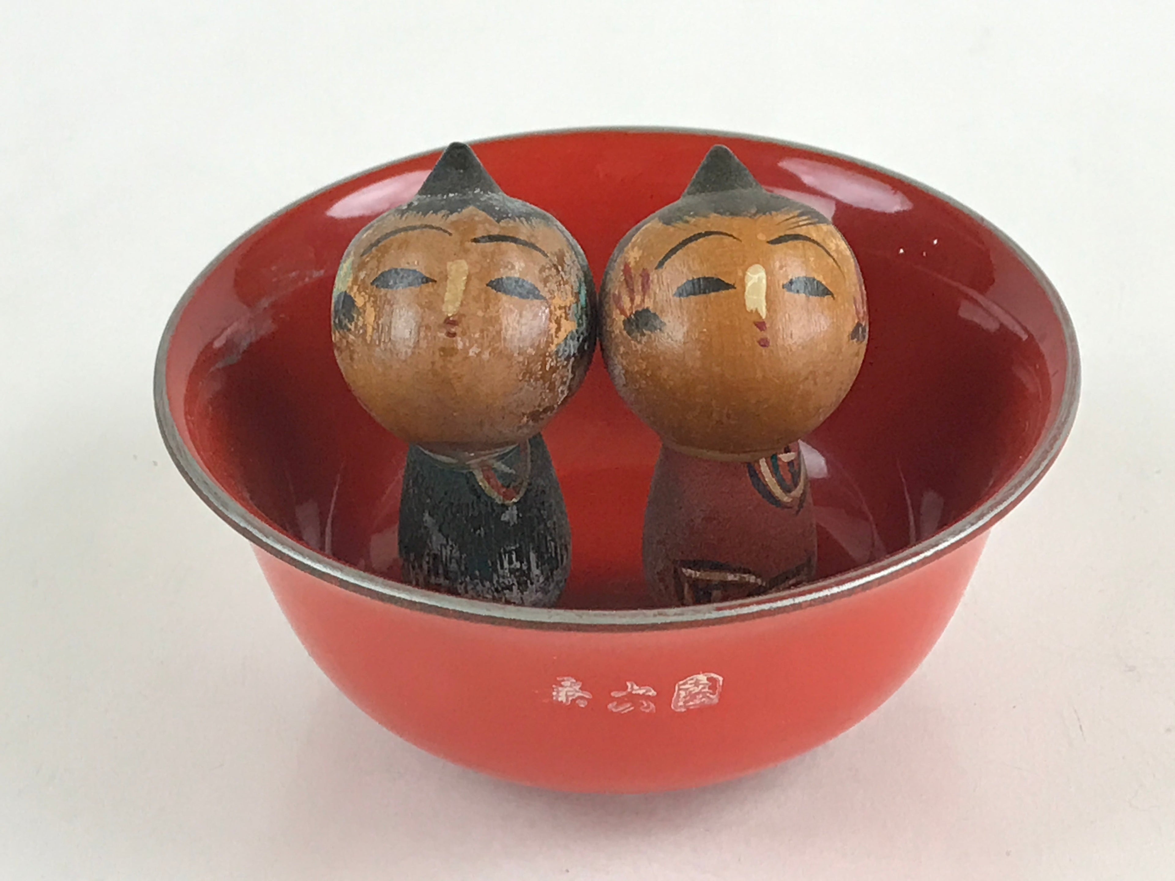 Japanese Wooden Kokeshi Doll Soup Bowl Figurine Traditional Craft Folk Art Toy K