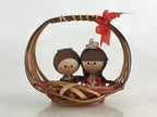 Japanese Wooden Kokeshi Doll Vtg Basket Figurine Traditional Craft Folk Art Toy