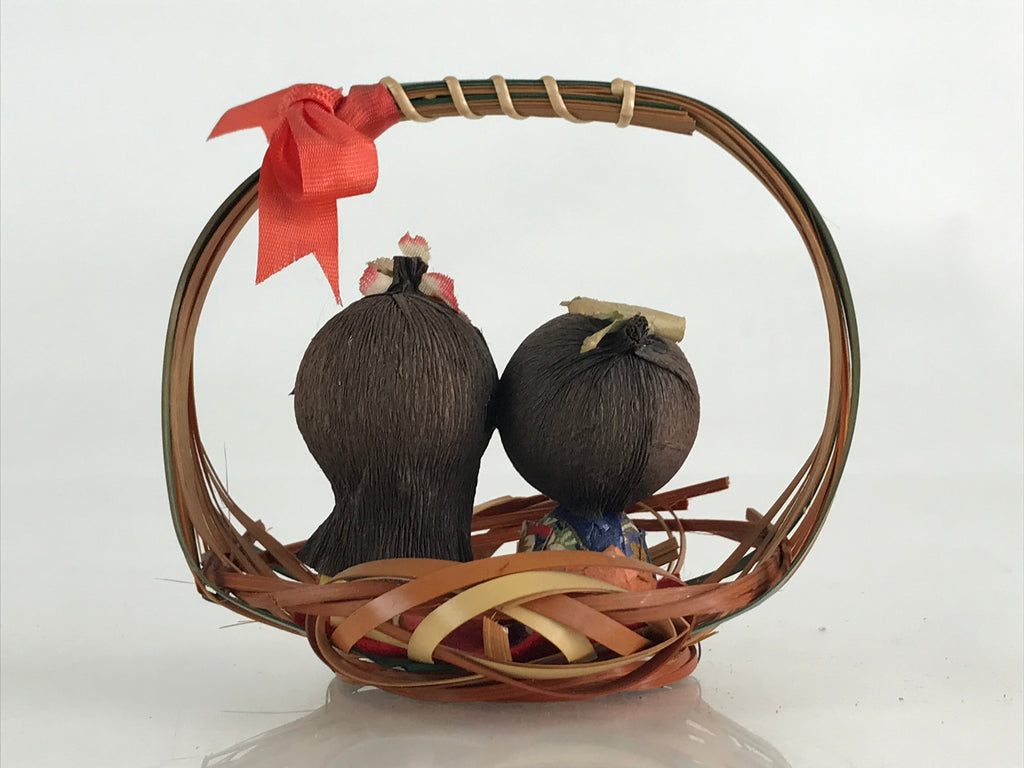 Japanese Wooden Kokeshi Doll Vtg Basket Figurine Traditional Craft Folk Art Toy