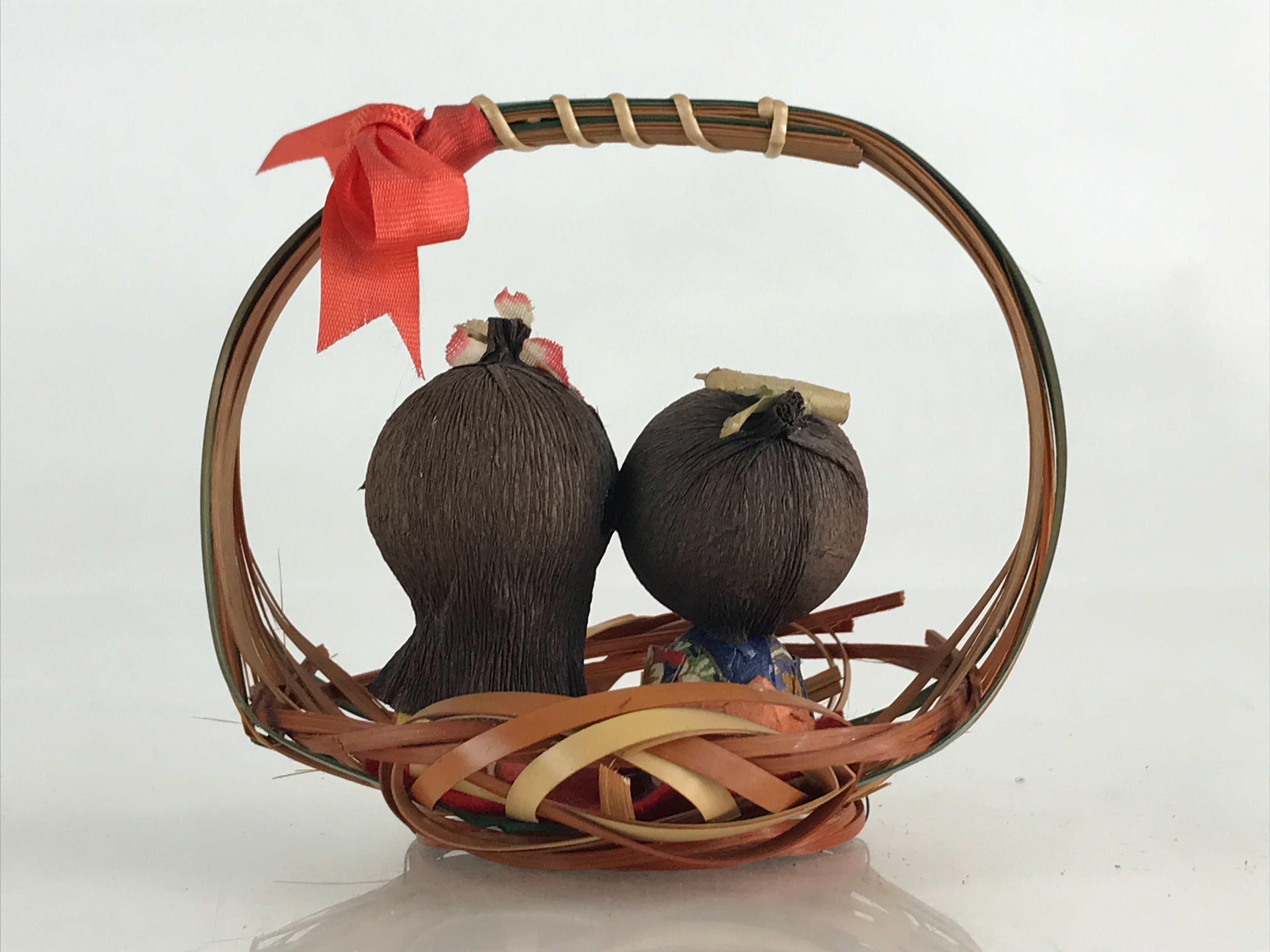 Japanese Wooden Kokeshi Doll Vtg Basket Figurine Traditional Craft Folk Art Toy