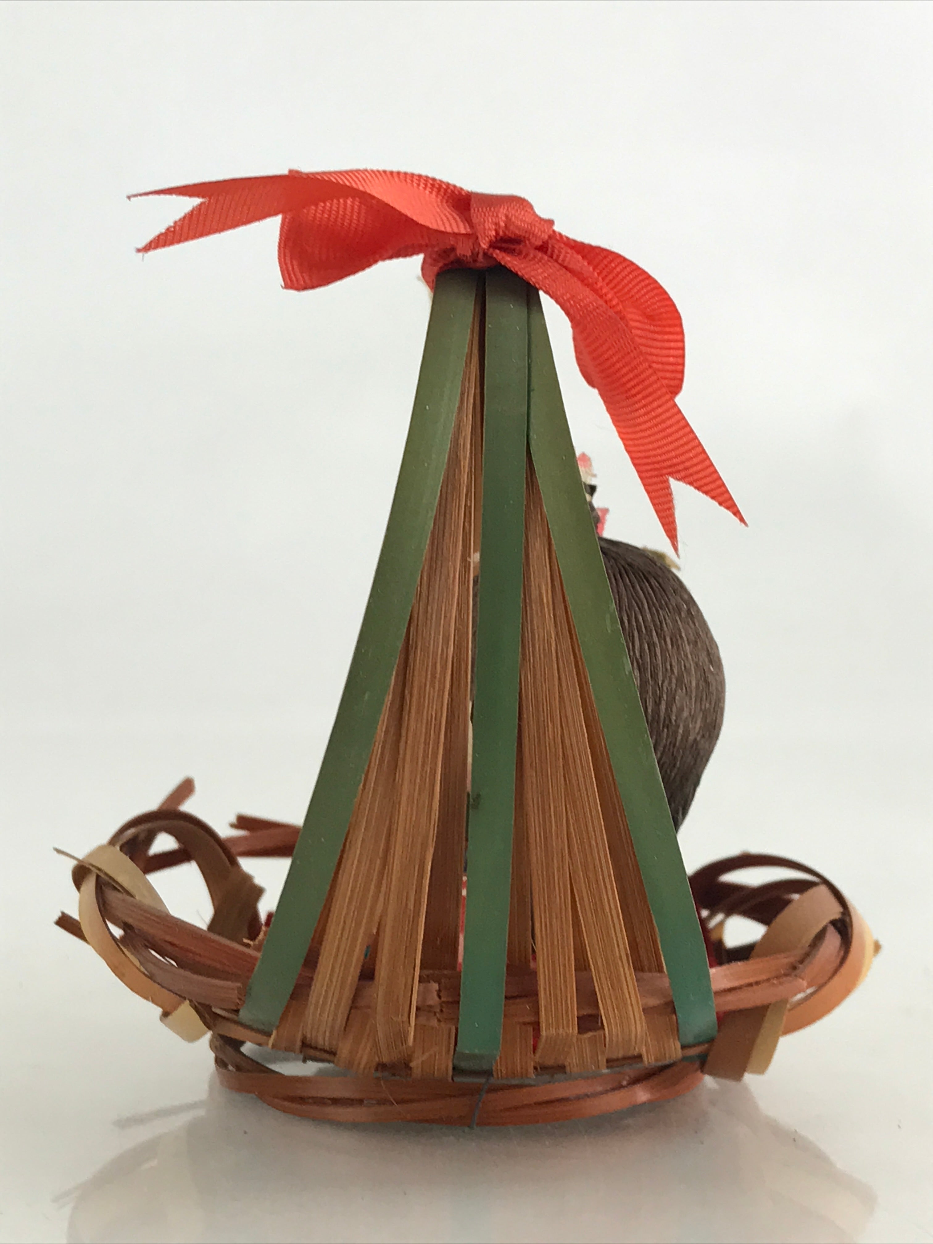 Japanese Wooden Kokeshi Doll Vtg Basket Figurine Traditional Craft Folk Art Toy