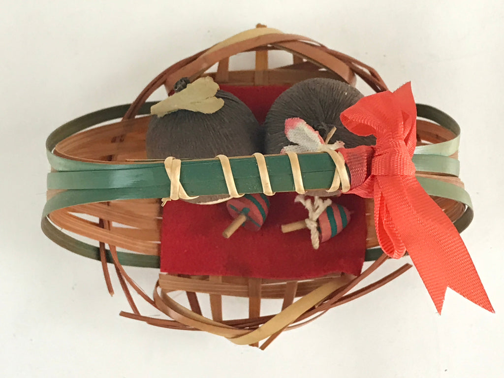 Japanese Wooden Kokeshi Doll Vtg Basket Figurine Traditional Craft Folk Art Toy