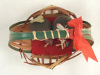 Japanese Wooden Kokeshi Doll Vtg Basket Figurine Traditional Craft Folk Art Toy