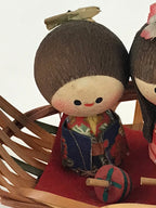 Japanese Wooden Kokeshi Doll Vtg Basket Figurine Traditional Craft Folk Art Toy