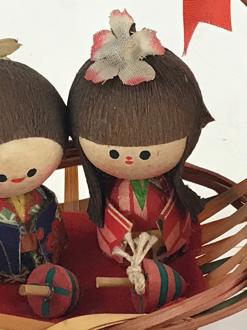 Japanese Wooden Kokeshi Doll Vtg Basket Figurine Traditional Craft Folk Art Toy