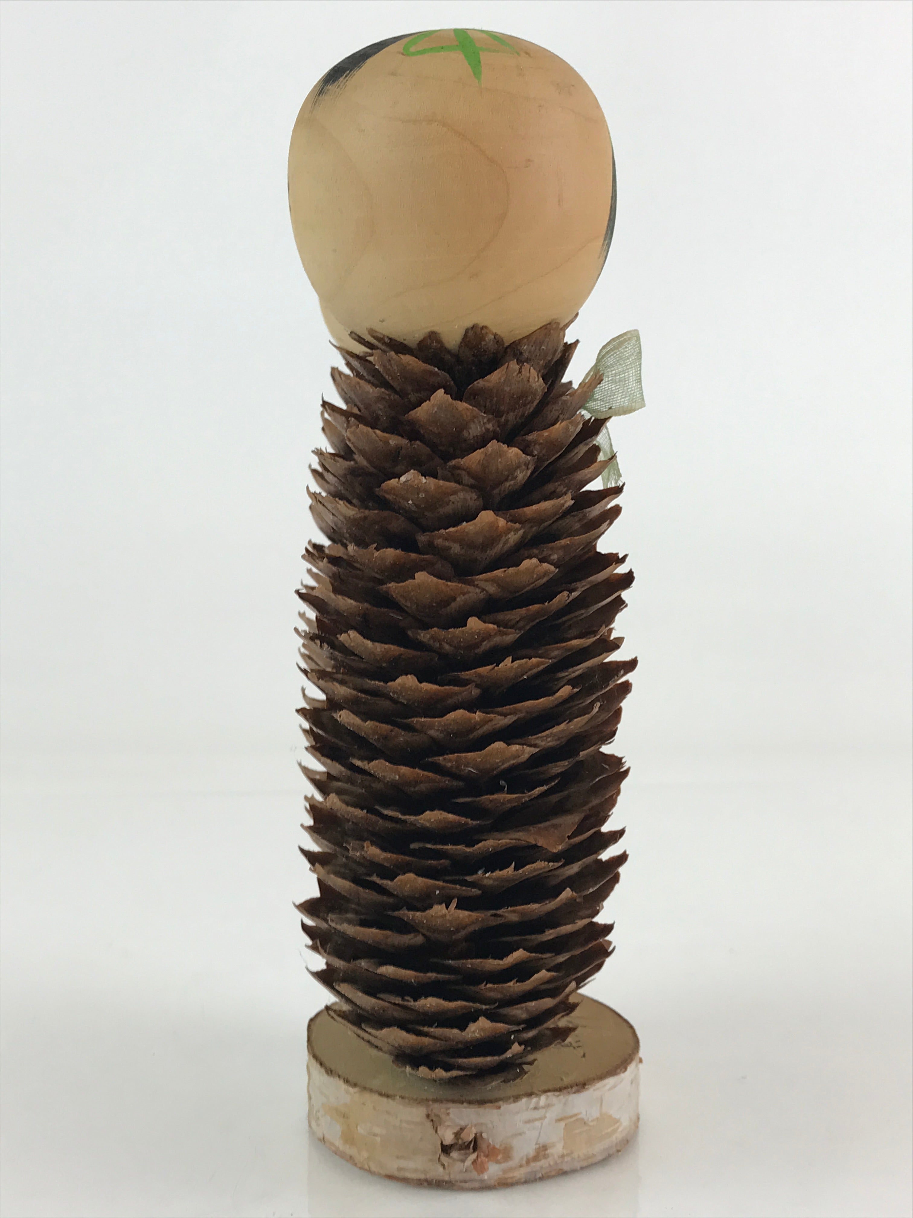 Japanese Wooden Kokeshi Doll Vtg Figurine Traditional Craft Toy Pine Cone KF607