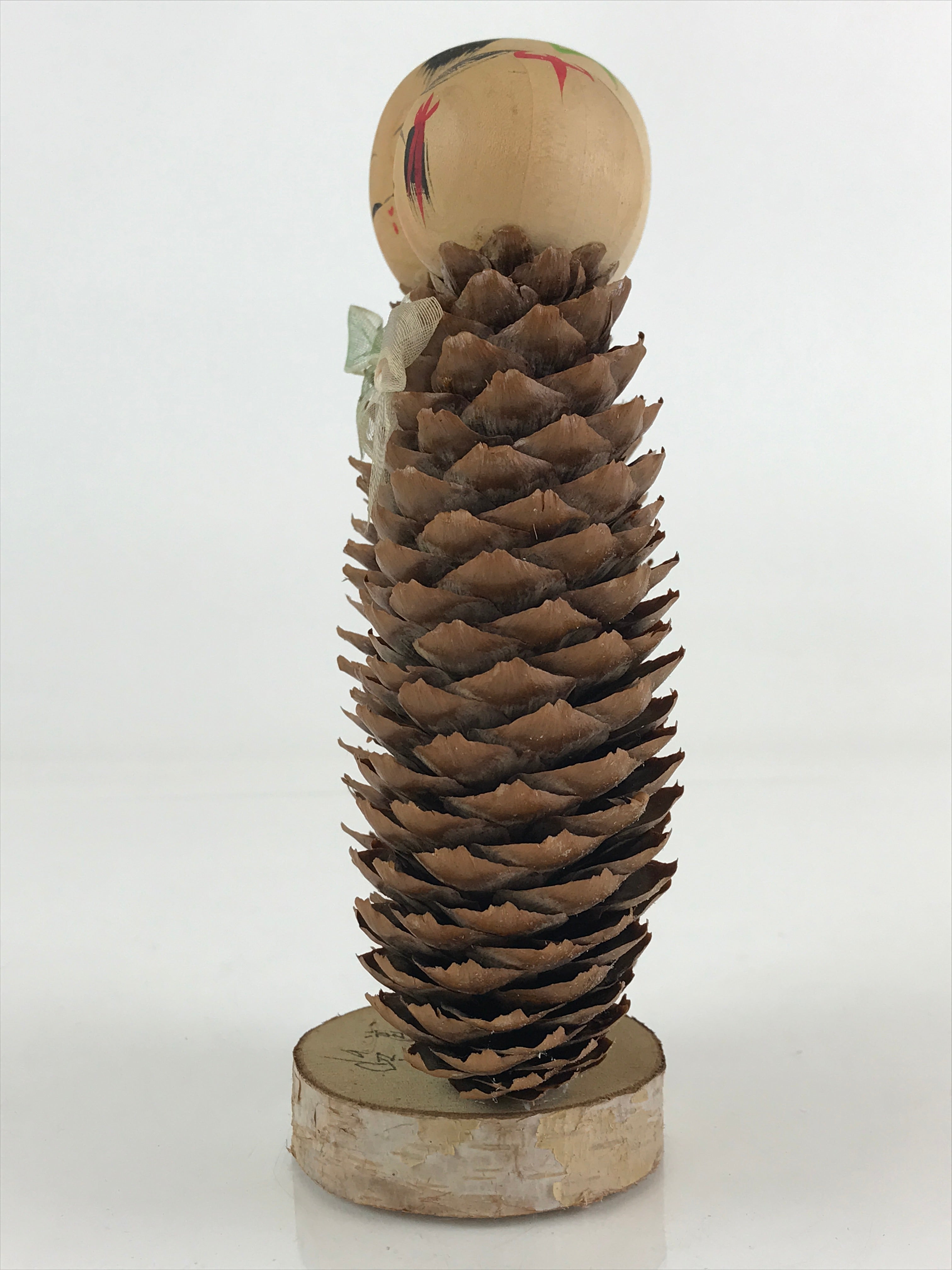 Japanese Wooden Kokeshi Doll Vtg Figurine Traditional Craft Toy Pine Cone KF607