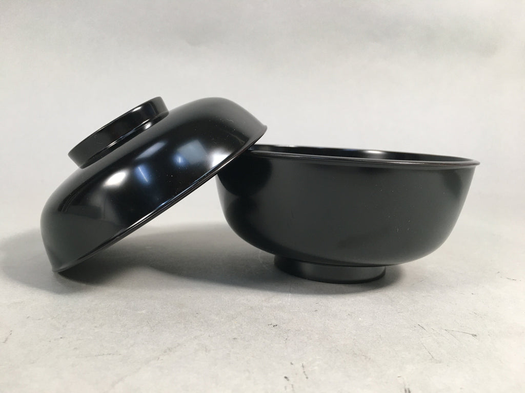 Japanese Wooden Lacquer Lidded Bowl Pair Set Vtg Black Owan Soup Rice PX513