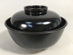 Japanese Wooden Lacquer Lidded Bowl Pair Set Vtg Black Owan Soup Rice PX513