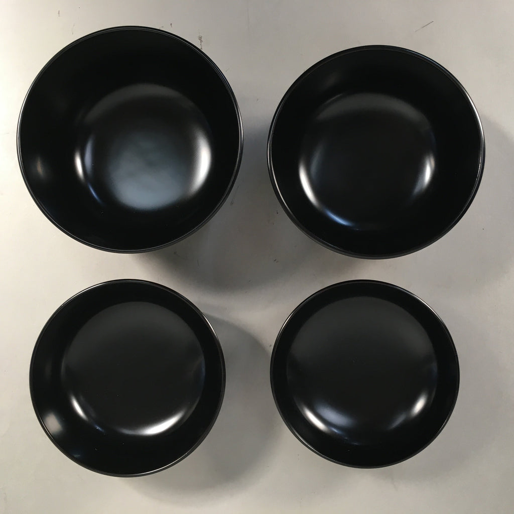 Japanese Wooden Lacquer Lidded Bowl Pair Set Vtg Black Owan Soup Rice PX513