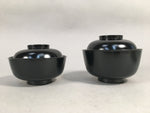 Japanese Wooden Lacquer Lidded Bowl Pair Set Vtg Black Owan Soup Rice PX513