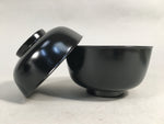 Japanese Wooden Lacquer Lidded Bowl Pair Set Vtg Black Owan Soup Rice PX513
