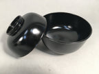 Japanese Wooden Lacquer Lidded Bowl Pair Set Vtg Black Owan Soup Rice PX514