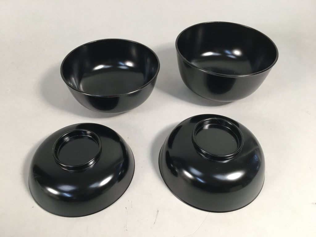 Japanese Wooden Lacquer Lidded Bowl Pair Set Vtg Black Owan Soup Rice PX514
