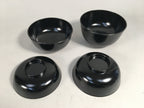 Japanese Wooden Lacquer Lidded Bowl Pair Set Vtg Black Owan Soup Rice PX514