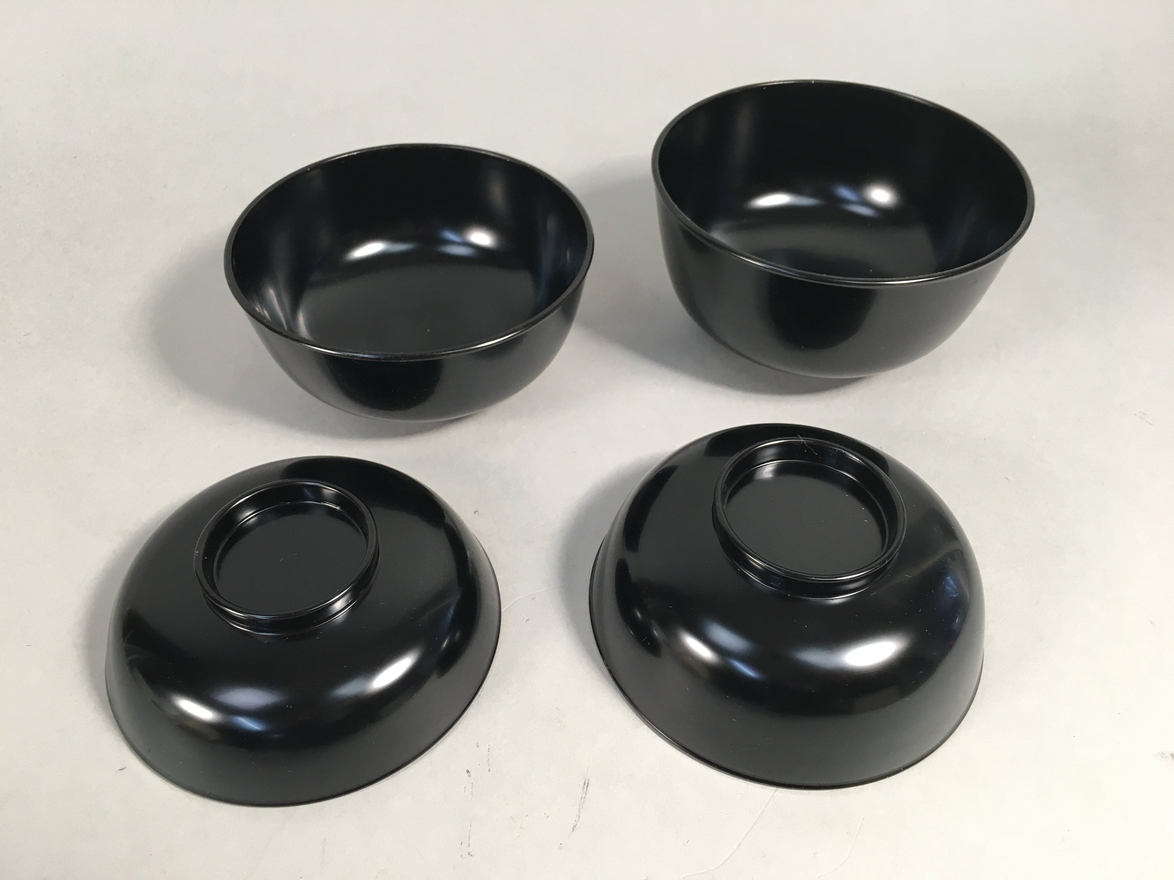 Japanese Wooden Lacquer Lidded Bowl Pair Set Vtg Black Owan Soup Rice PX514