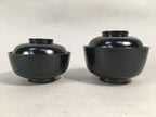 Japanese Wooden Lacquer Lidded Bowl Pair Set Vtg Black Owan Soup Rice PX514