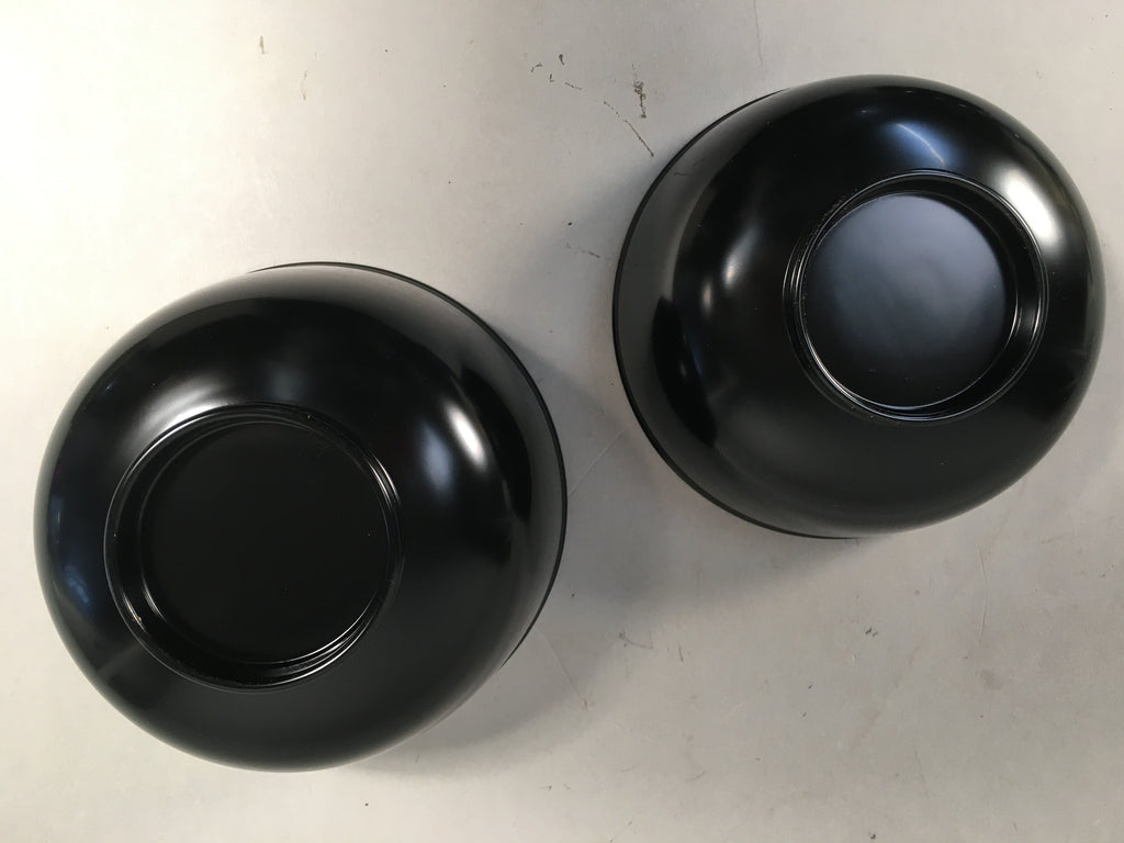 Japanese Wooden Lacquer Lidded Bowl Pair Set Vtg Black Owan Soup Rice PX514