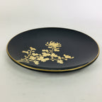 Japanese Wooden Lacquer Plate Vtg Nurimono Black Gold Chrysanthemum Sara UR517