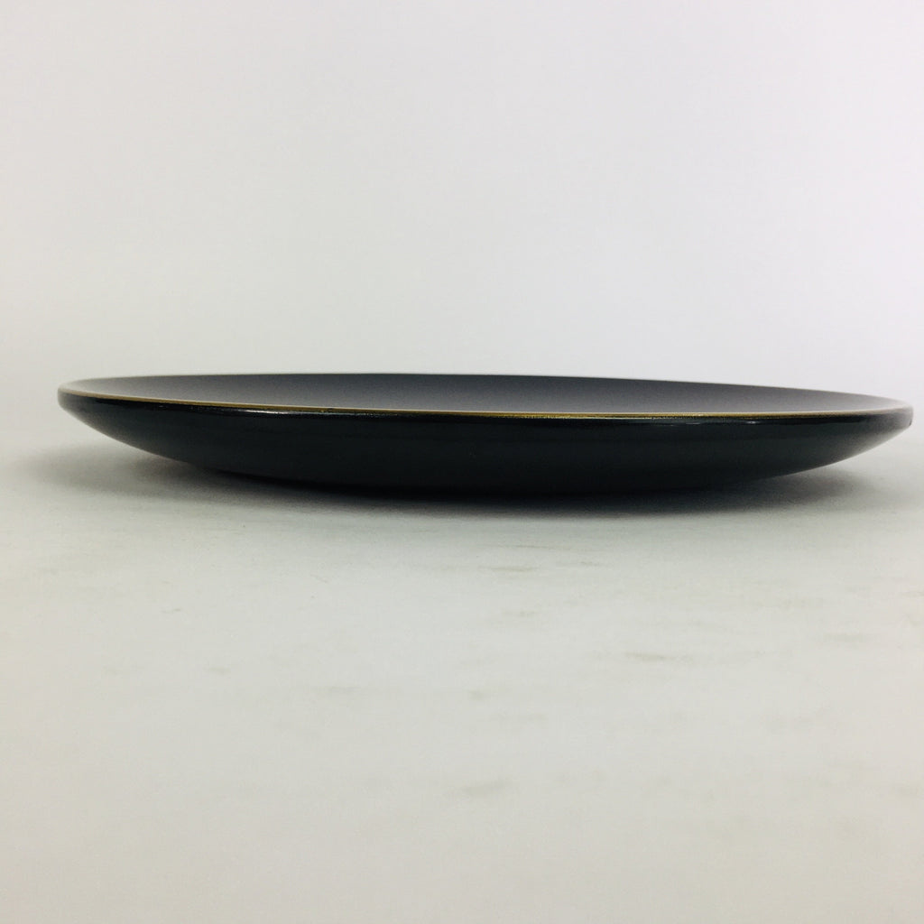 Japanese Wooden Lacquer Plate Vtg Nurimono Black Gold Chrysanthemum Sara UR517