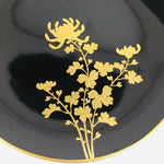 Japanese Wooden Lacquer Plate Vtg Nurimono Black Gold Chrysanthemum Sara UR517