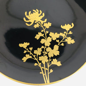 Japanese Wooden Lacquer Plate Vtg Nurimono Black Gold ...