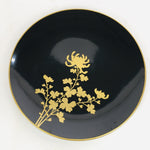 Japanese Wooden Lacquer Plate Vtg Nurimono Black Gold Chrysanthemum Sara UR517