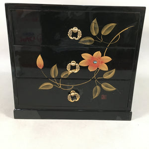 Japanese Wooden Lacquer Sewing Box Vtg Haribako Chest Tansu 3Drawers T236
