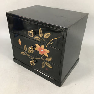 Japanese Wooden Lacquer Sewing Box Vtg Haribako Chest Tansu 3Drawers T236