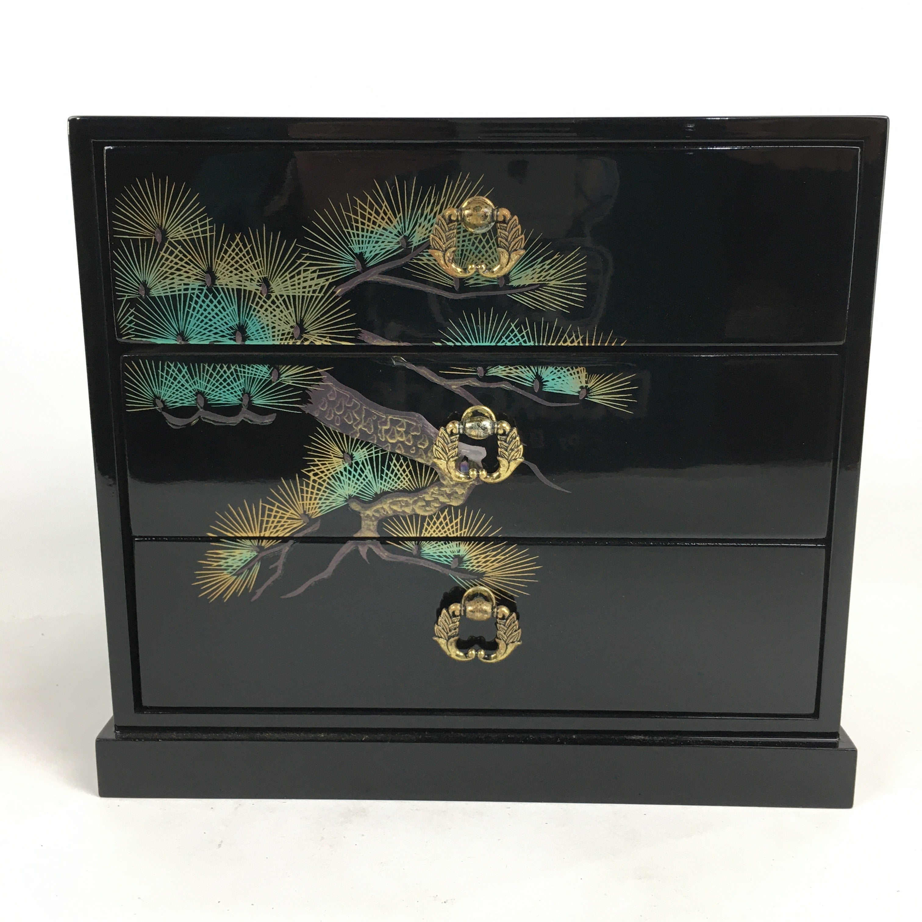 Japanese Wooden Lacquer Sewing Box Vtg Haribako Chest Tansu 3Drawers T274