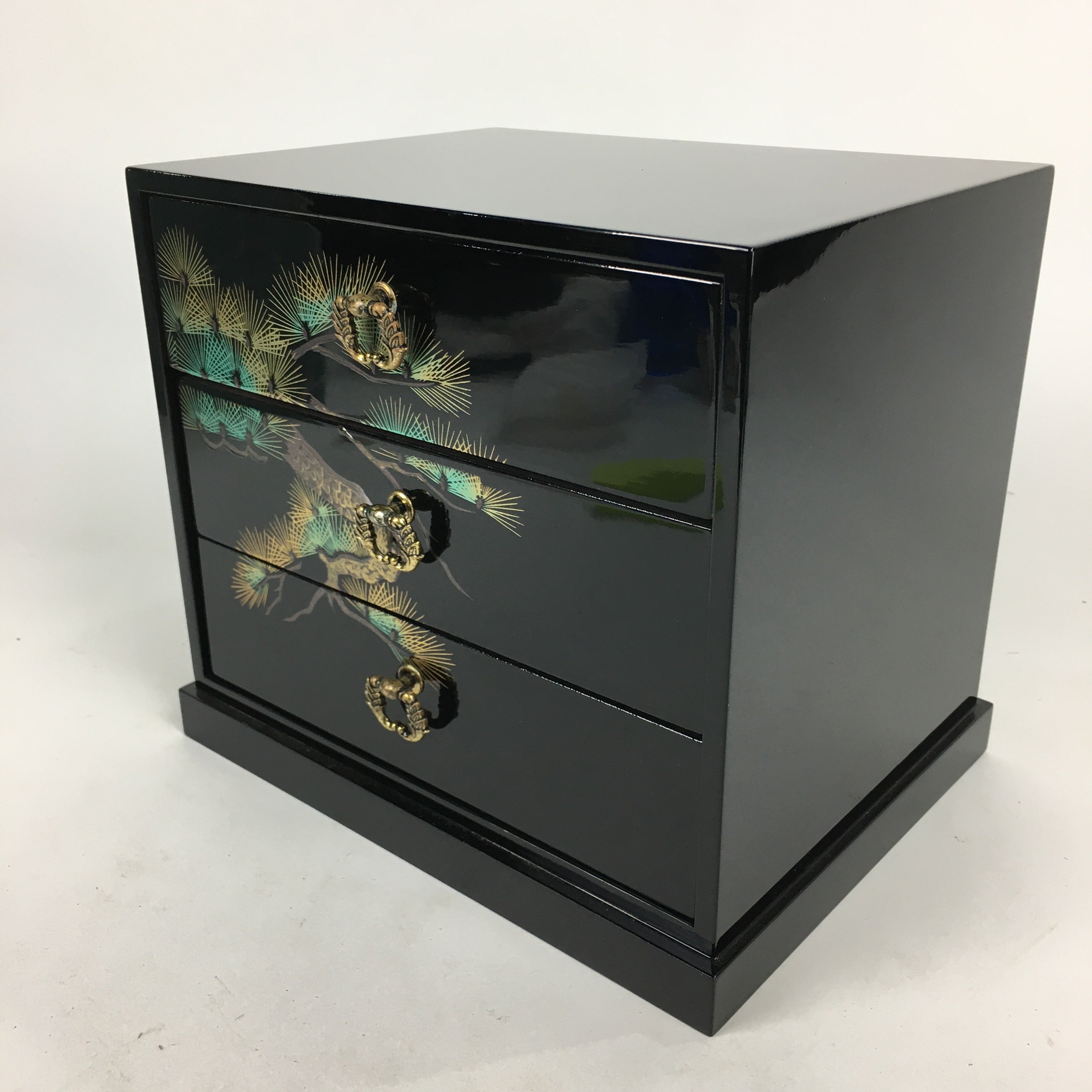 Japanese Wooden Lacquer Sewing Box Vtg Haribako Chest Tansu 3Drawers T274