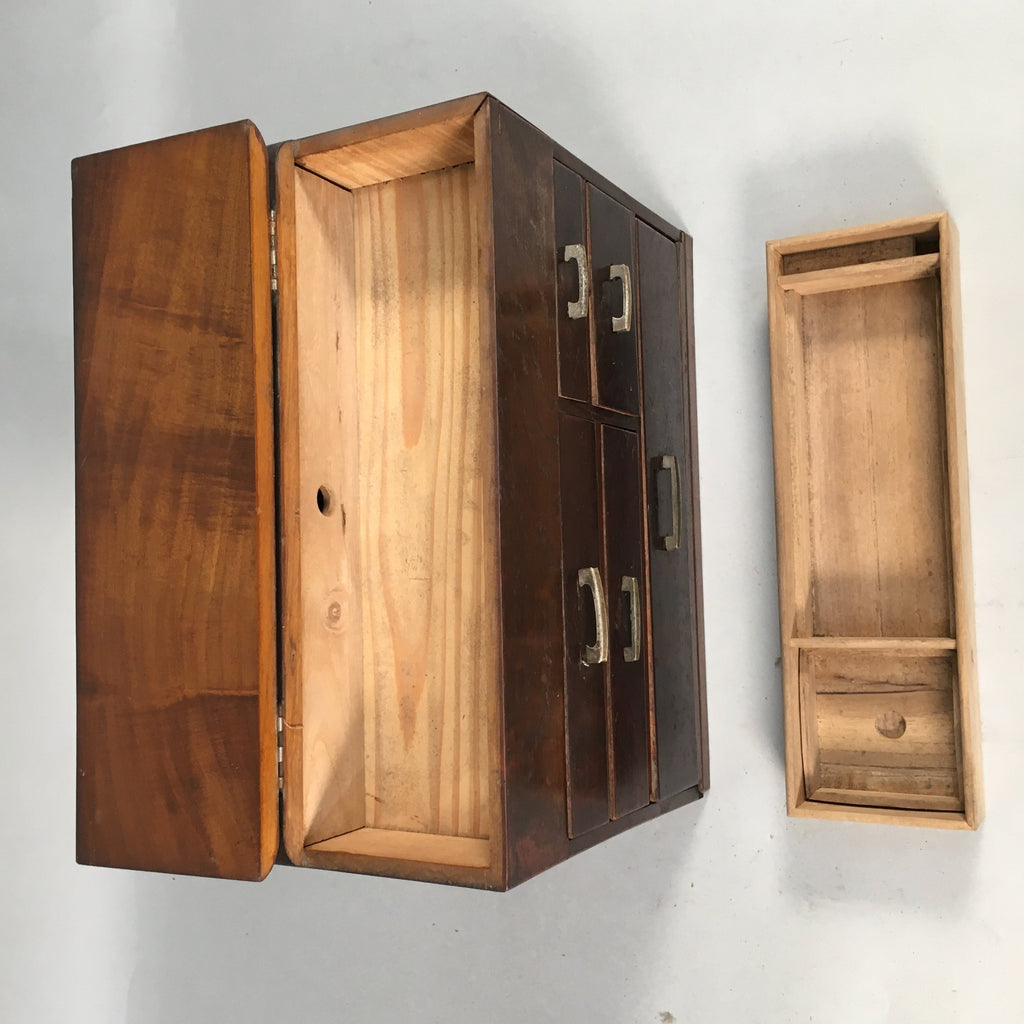 Japanese Wooden Lacquer Sewing Box Vtg Haribako Chest Tansu 5Drawers T237