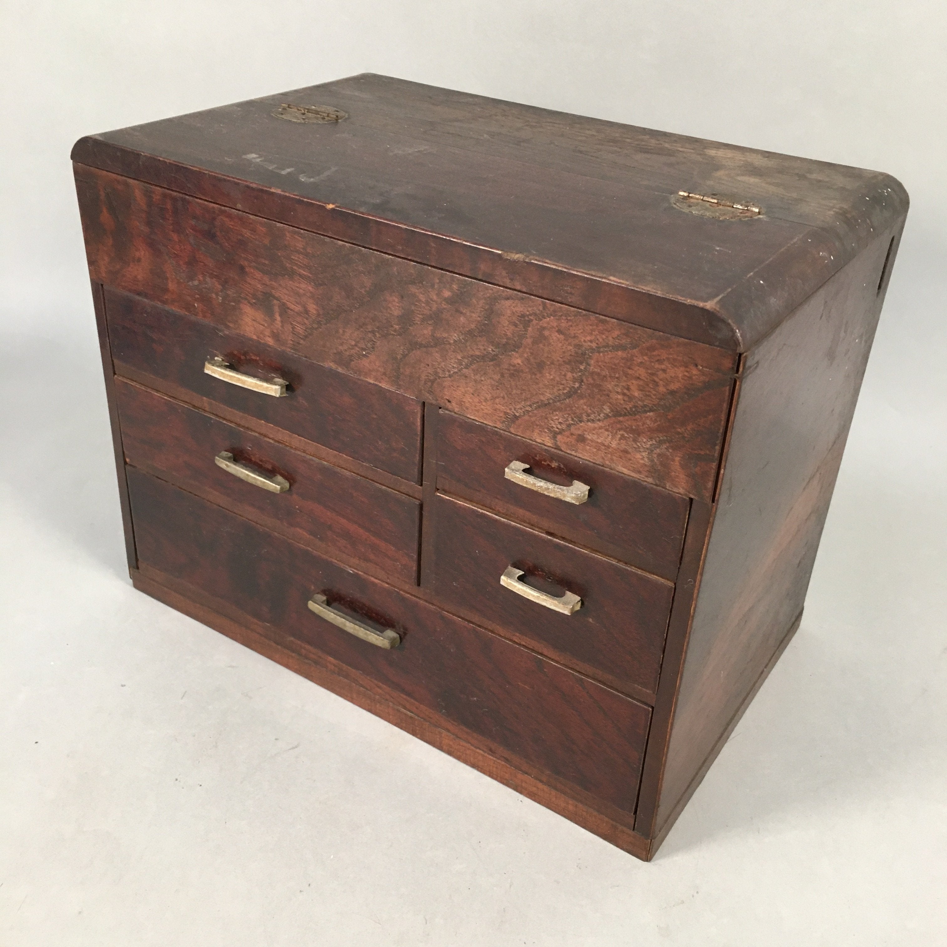 Japanese Wooden Lacquer Sewing Box Vtg Haribako Chest Tansu 5Drawers T237