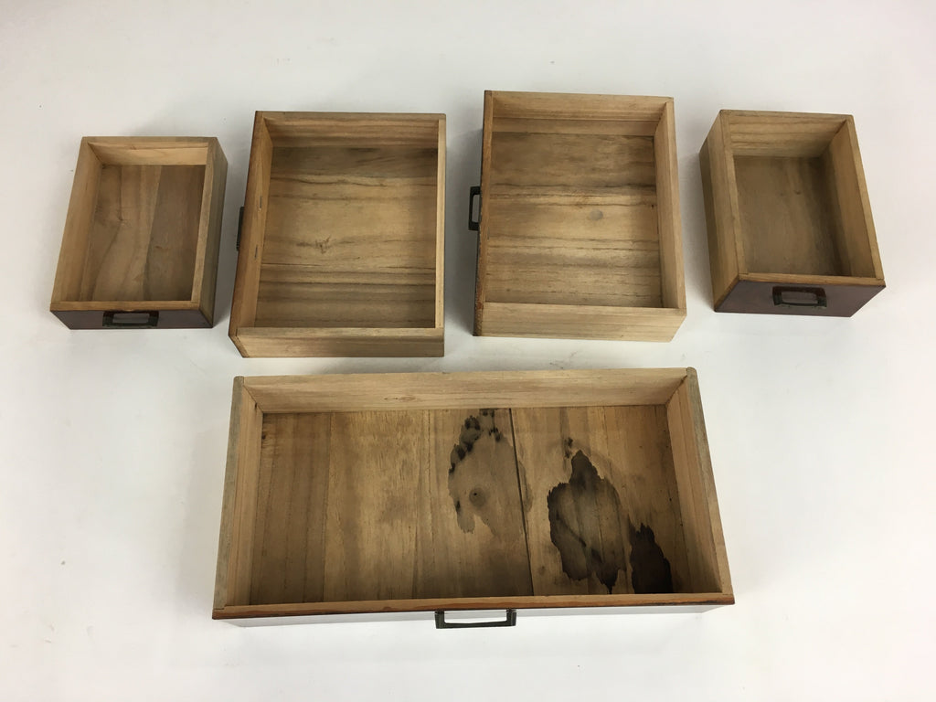 Japanese Wooden Lacquer Sewing Box Vtg Haribako Chest Tansu 5Drawers T246