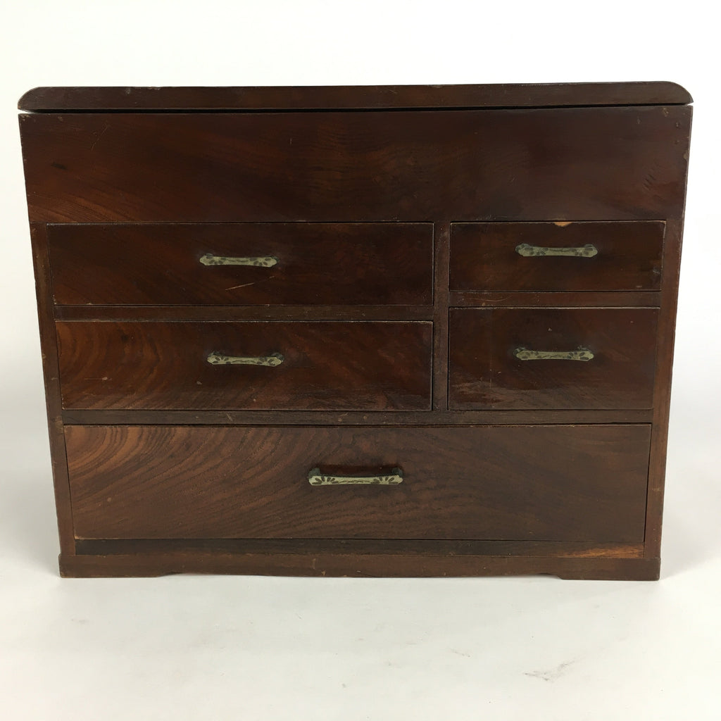 Japanese Wooden Lacquer Sewing Box Vtg Haribako Chest Tansu 5Drawers T246