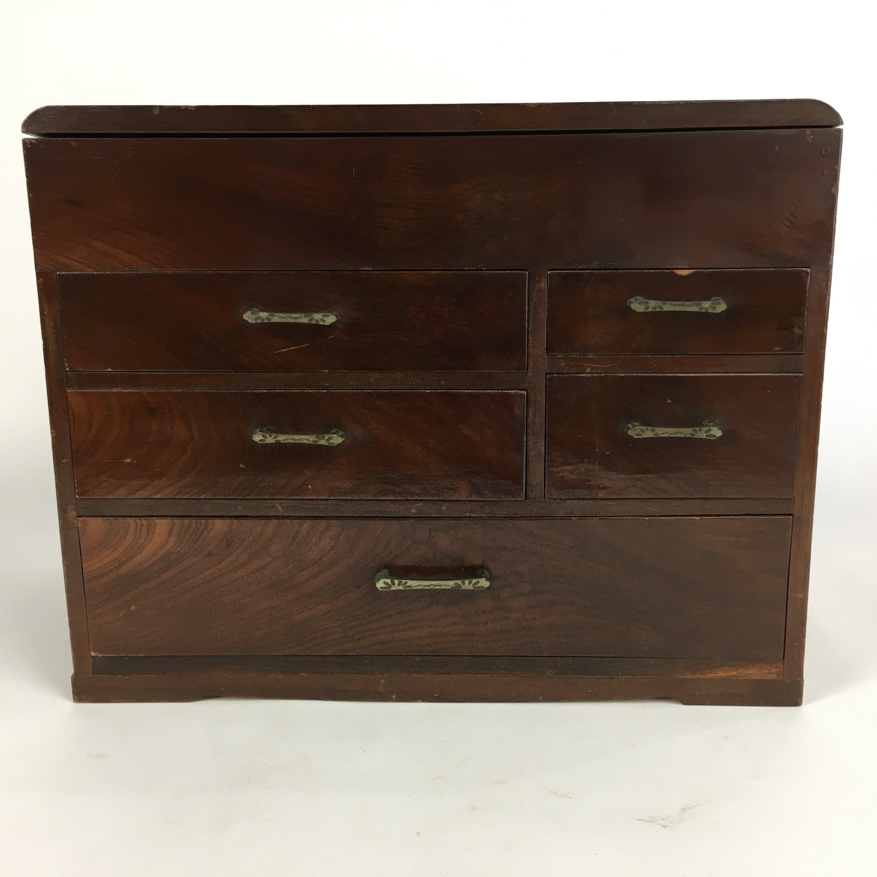 Japanese Wooden Lacquer Sewing Box Vtg Haribako Chest Tansu 5Drawers T246
