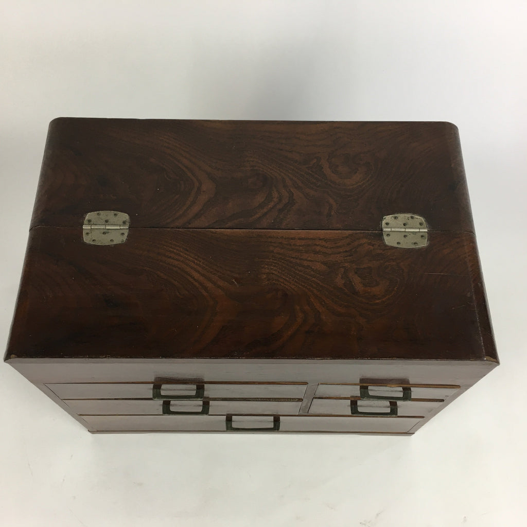Japanese Wooden Lacquer Sewing Box Vtg Haribako Chest Tansu 5Drawers T246