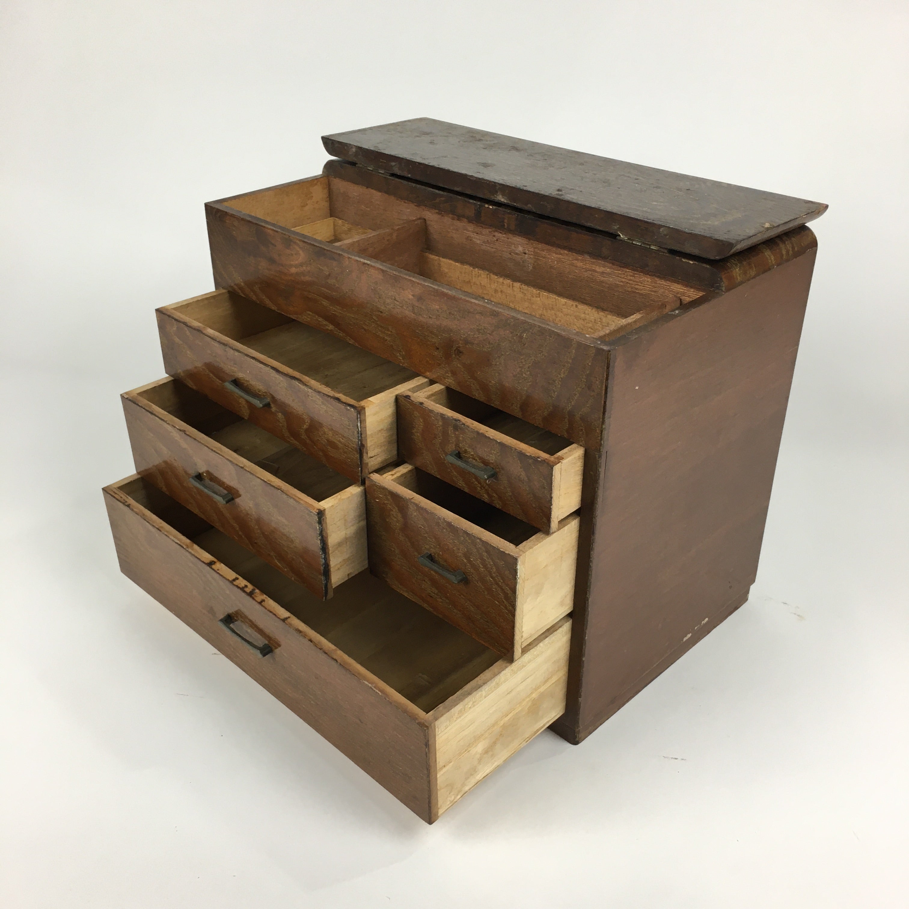 Japanese Wooden Lacquer Sewing Box Vtg Haribako Chest Tansu 5Drawers T284