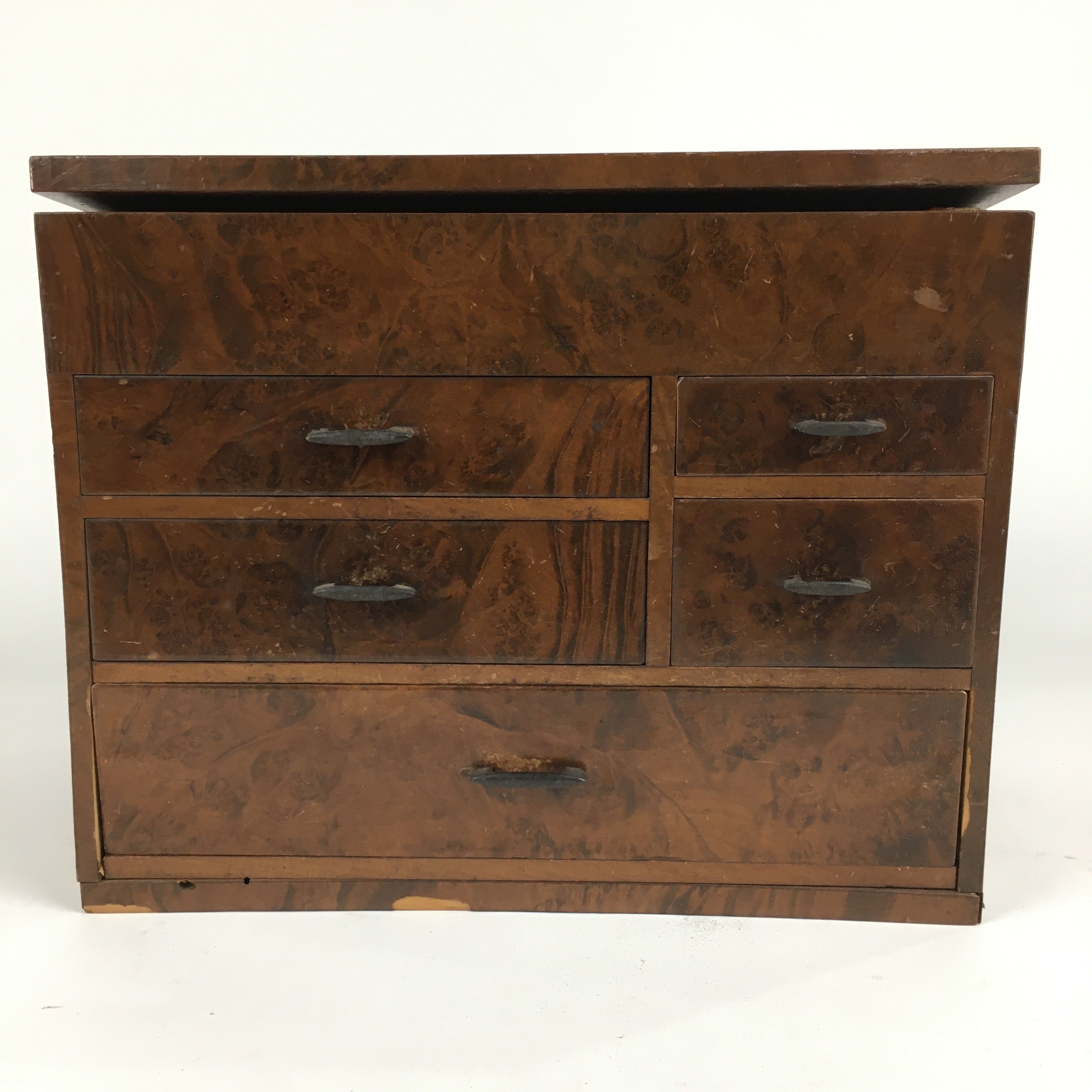 Japanese Wooden Lacquer Sewing Box Vtg Haribako Chest Tansu 5Drawers T285